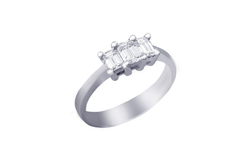 Emerald Cut Diamond Trilogy 18K White Gold Ring