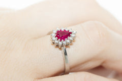 Pear Shaped Ruby and Diamond 14K White Gold Ring