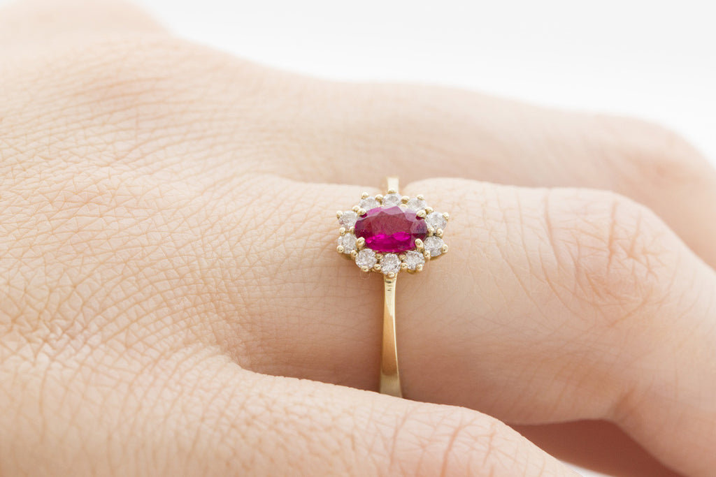 Ruby and Diamond Cluster 14K Yellow Gold Ring