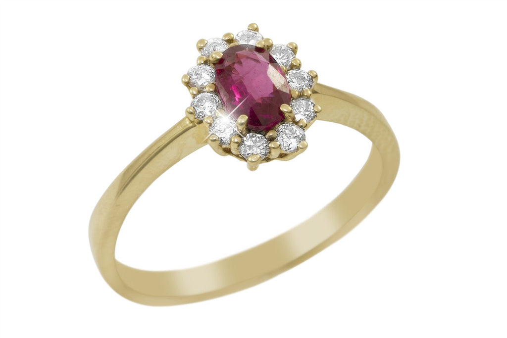 Ruby and Diamond Cluster 14K Yellow Gold Ring