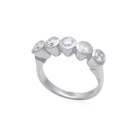 0.90 Carat 5 Stone Bezel Diamond Ring set in 18K White Gold