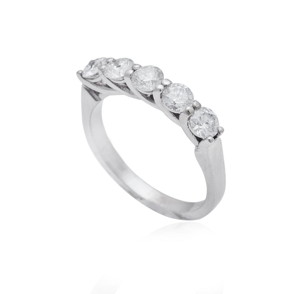 1.05 Carat 5 Stone Crossover Claw Set 18K White Gold Diamond Ring