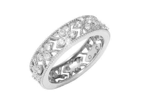 Filigree Diamond 18K White Gold Ring