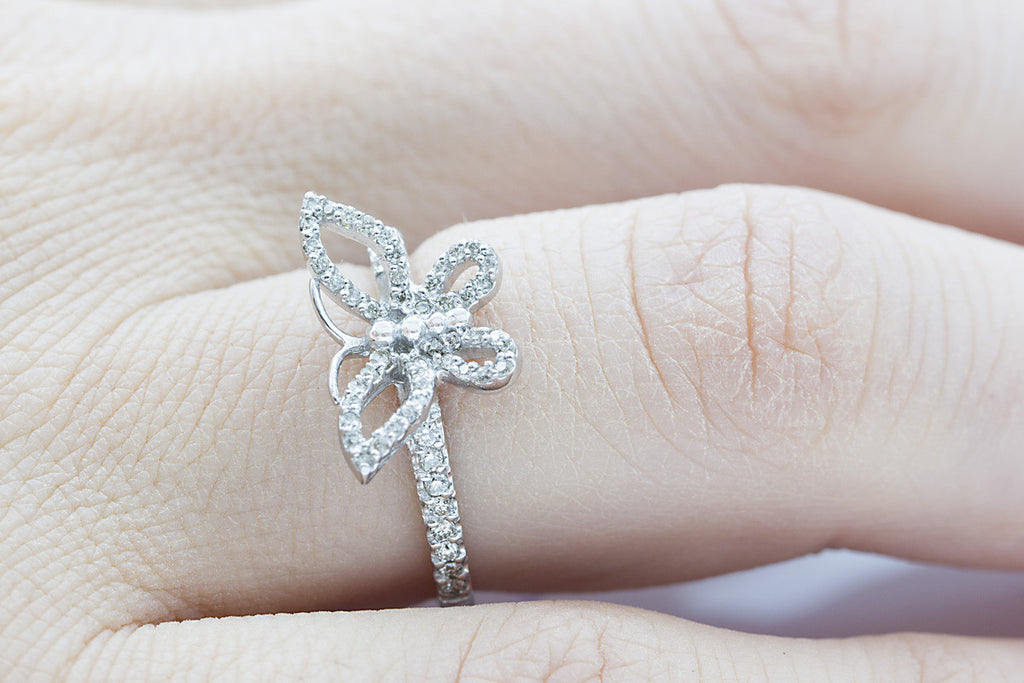 Butterfly Shaped Diamond 18K White Gold Ring