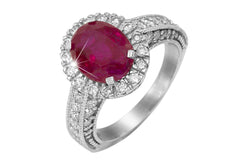 Ruby and Diamond Halo 18K White Gold Ring - OUT OF STOCK