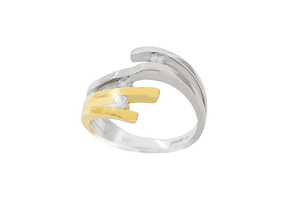 Bi Colour Four Strand 18K White & Yellow Gold Diamond Ring