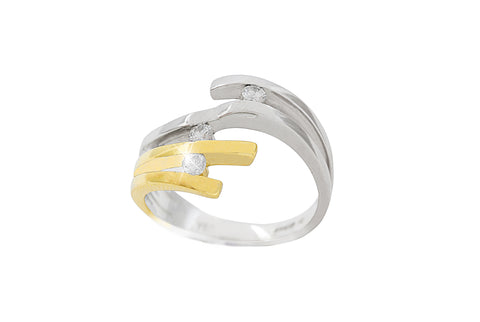 Bi Colour Four Strand 18K White & Yellow Gold Diamond Ring