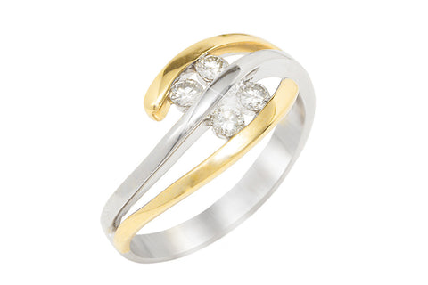 Bi Colour Three Strand Diamond 18K White & Yellow Gold Ring