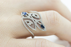 Blue Sapphire and Diamond Fancy 18K White Gold Ring - OUT OF STOCK