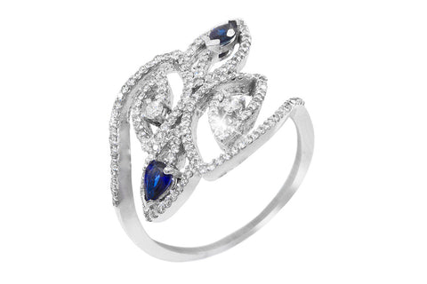 Blue Sapphire and Diamond Fancy 18K White Gold Ring - OUT OF STOCK