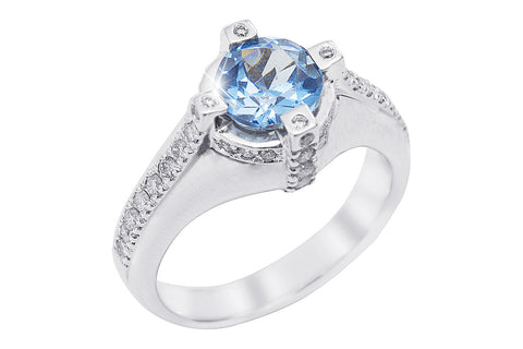 Blue Topaz and Diamond White Gold 18K White Gold Ring