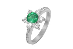 Emerald and Diamond Flower 18K White Gold Ring
