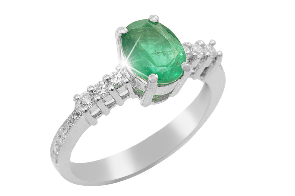 Emerald and Diamond 18K White Gold Ring