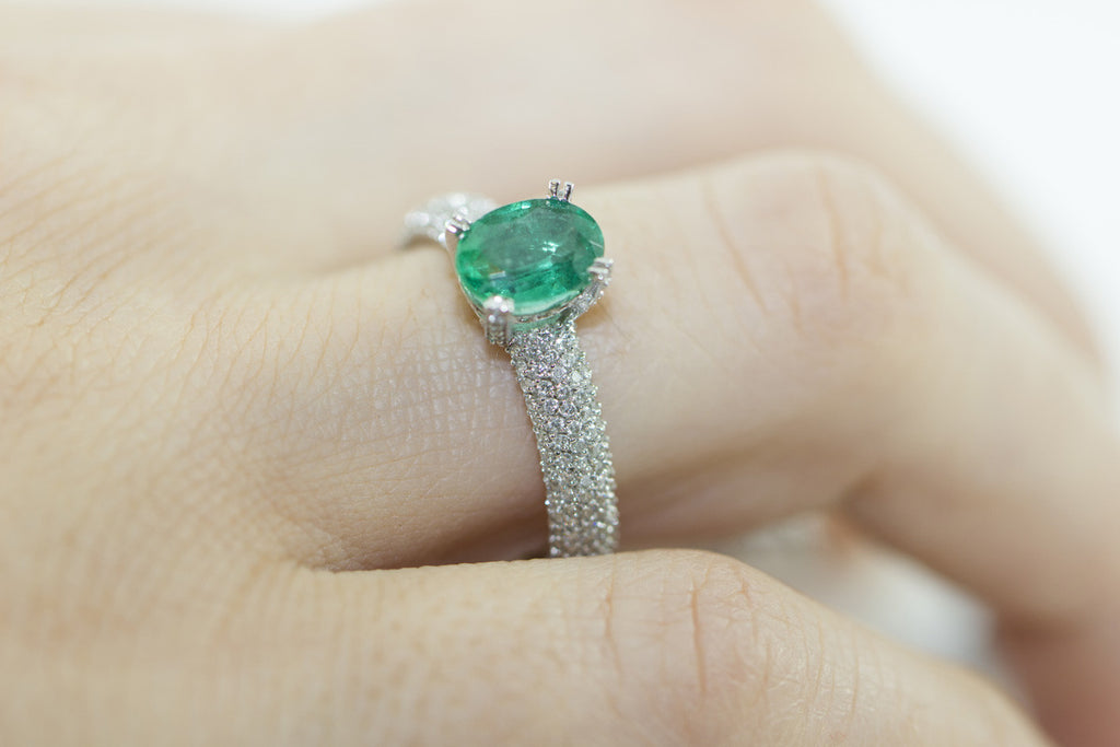 Emerald and Diamond 18K White Gold Ring