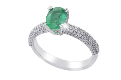 Emerald and Diamond 18K White Gold Ring