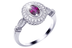 Ruby and Diamond Halo 18K White Gold Ring - OUT OF STOCK