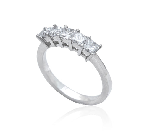 1.29 Carat 5 Stone Princess Cut Claw Set 18K White Gold Diamond Ring