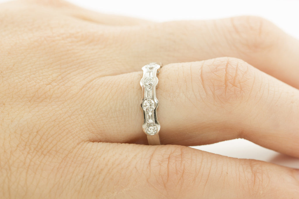 Half Way Waved Edge Channel Set Diamond Ring, Set in Platinum - OUT OF STOCK