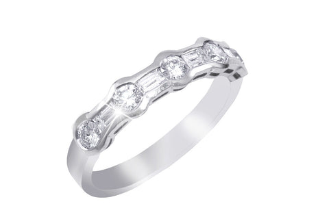 Half Way Waved Edge Channel Set Diamond Ring, Set in Platinum - OUT OF STOCK
