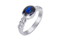 Rub-Over Horizontal Set Sapphire and Diamond 18K White Gold Ring - OUT OF STOCK