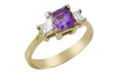 Princess Cut Amethyst and Diamond 18K Yellow Gold Ring - OUT OF STOCK