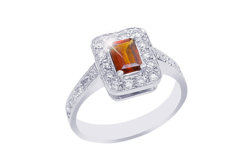 Garnet and Diamond 18K White Gold Ring