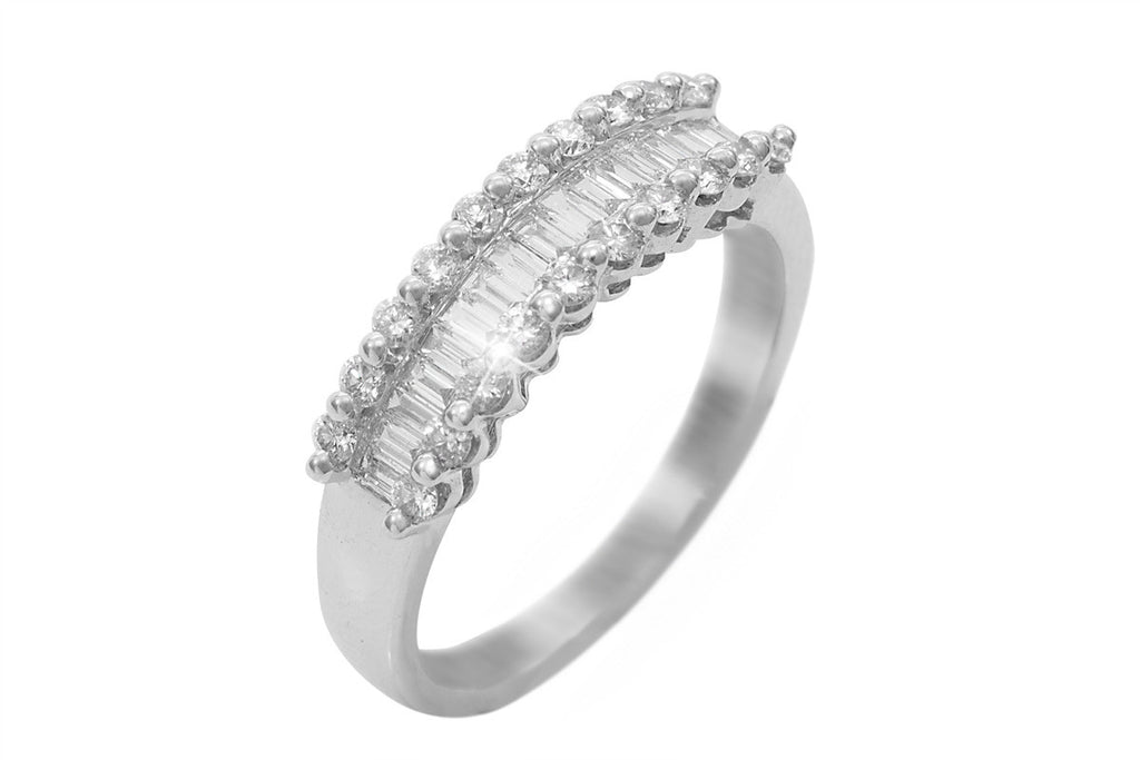 Channel Set Baguette and Round Cut Diamond 18K White Gold Ring
