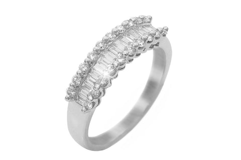 Channel Set Baguette and Round Cut Diamond 18K White Gold Ring