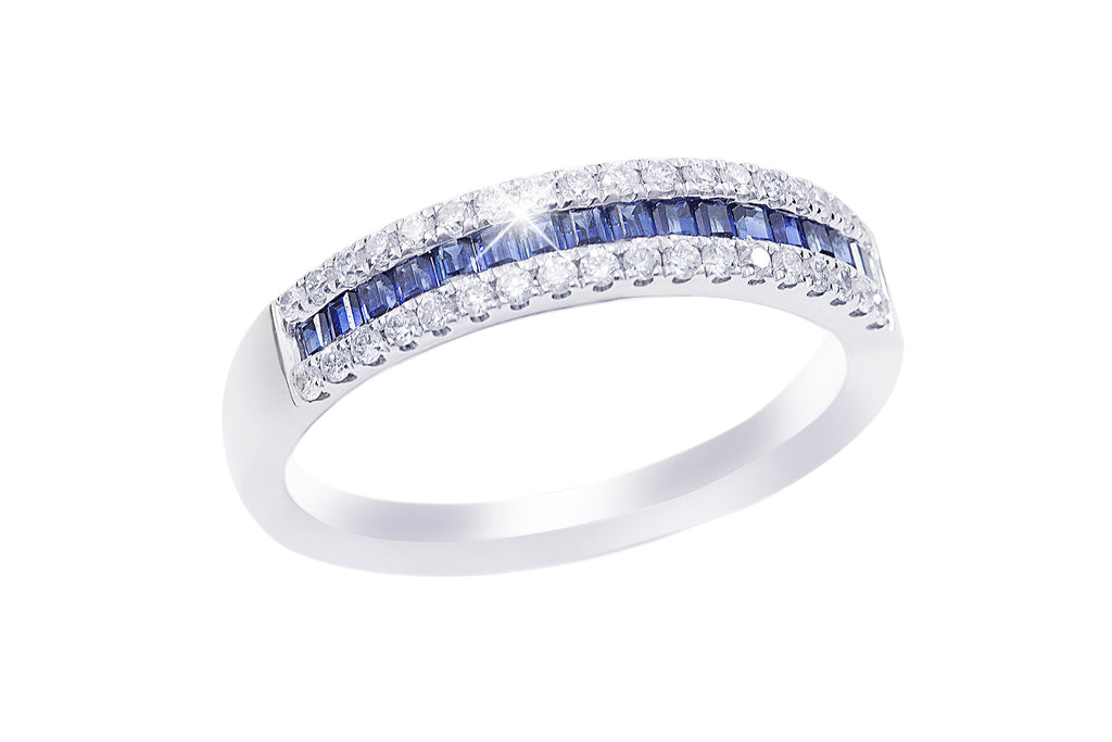 Blue Sapphire and Diamond Channel Set 18K White Gold Ring - OUT OF STOCK