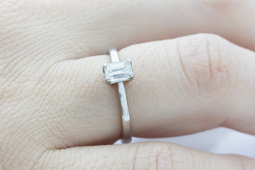 Emerald Cut Diamond Solitaire Engagement Ring, Set in Platinum