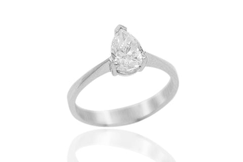 Pear Shaped Diamond Solitaire 18K White Gold Engagement Ring - OUT OF STOCK
