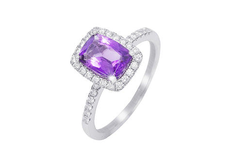 Amethyst and Diamond 18K White Gold Ring