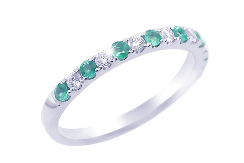 Half Eternity Emerald and Diamond 18K White Gold Ring