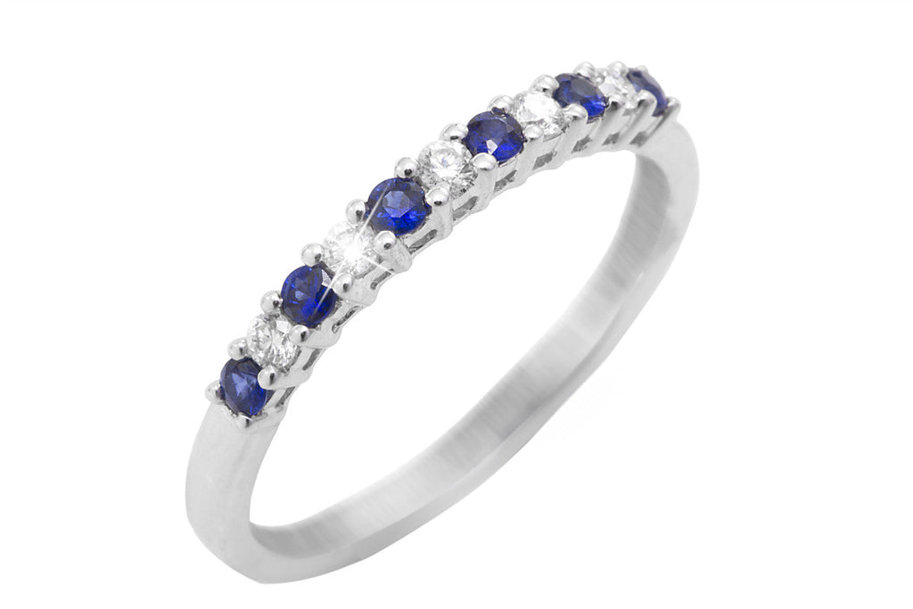 Half Eternity Blue Sapphire and Diamond 18K White Gold Ring  - OUT OF STOCK