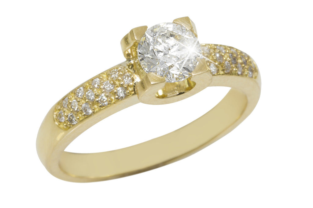 Tension Set Diamond 18K Yellow Gold Ring