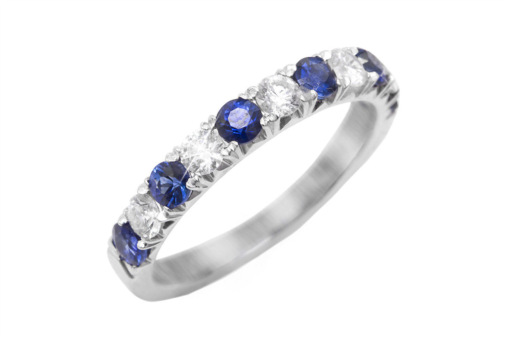 Half Eternity Blue Sapphire and Diamond 18K White Gold Ring - OUT OF STOCK