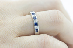 Half Way Channel Set Sapphire and Diamond 18K White Gold Ring - OUT OF STOCK