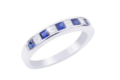 Half Way Channel Set Sapphire and Diamond 18K White Gold Ring - OUT OF STOCK