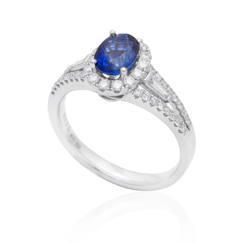 Blue Sapphire and Diamond 18K White Gold Ring