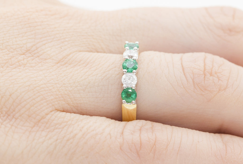 Five Stone Emerald and Diamond 18K Yellow Gold Ring - OUT OF STOCK