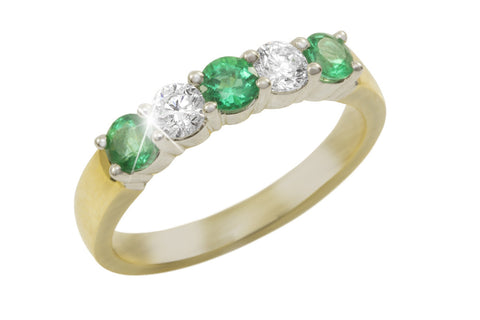 Five Stone Emerald and Diamond 18K Yellow Gold Ring - OUT OF STOCK