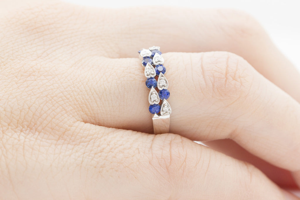 Two Roll Blue Sapphire and Diamond 18K White Gold Ring - OUT OF STOCK
