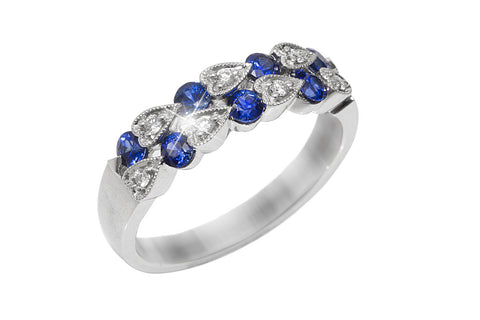 Two Roll Blue Sapphire and Diamond 18K White Gold Ring - OUT OF STOCK