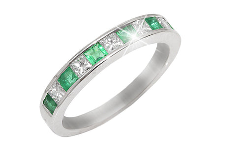 Half Eternity Channel Set Emerald and Diamond 18K White Gold Ring - OUT OF STOCk