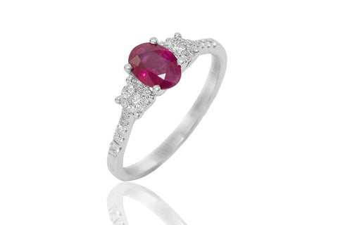 Ruby and Diamond Trilogy 18K White Gold Ring