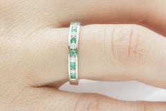 Half Way Channel Set Emerald and Diamond 18K White Gold Ring