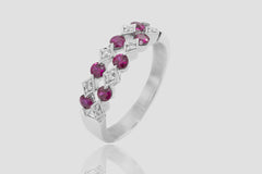Two Row Ruby and Diamond 18K White Gold Ring