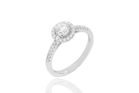 Round Cut Diamond  Halo 18K White Gold Engagement Ring - OUT OF STOCK