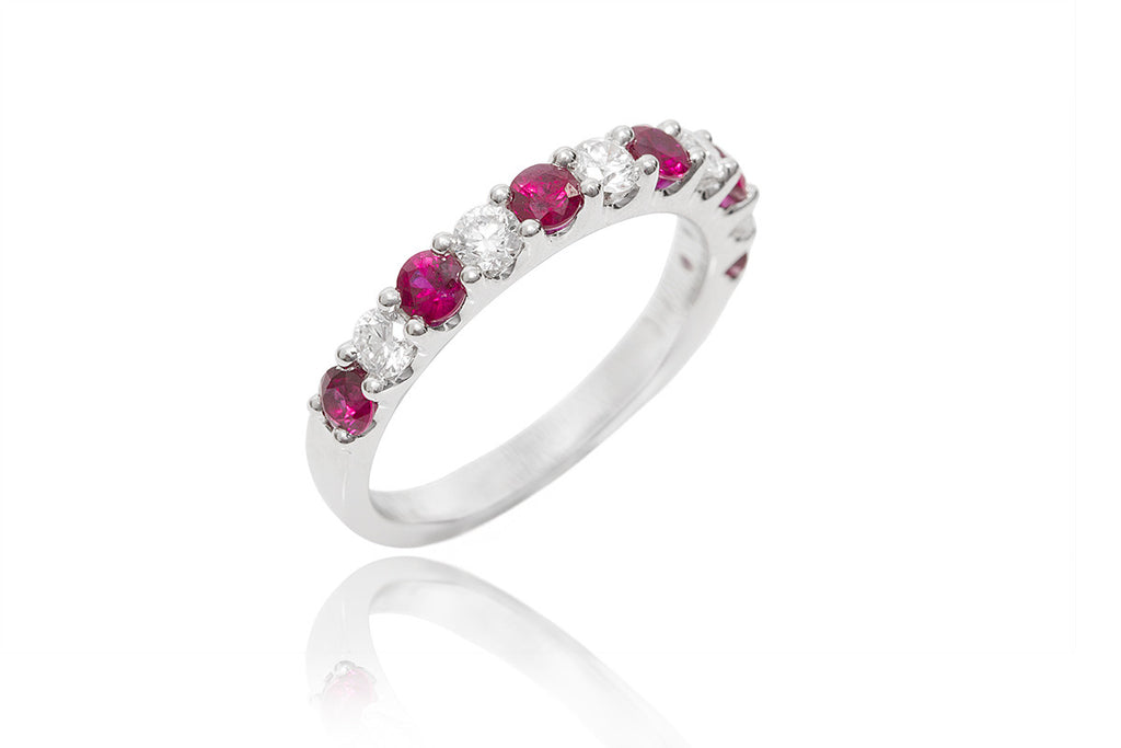 Ruby and Diamond Half Way 18K White Gold Ring - OUT OF STOCK
