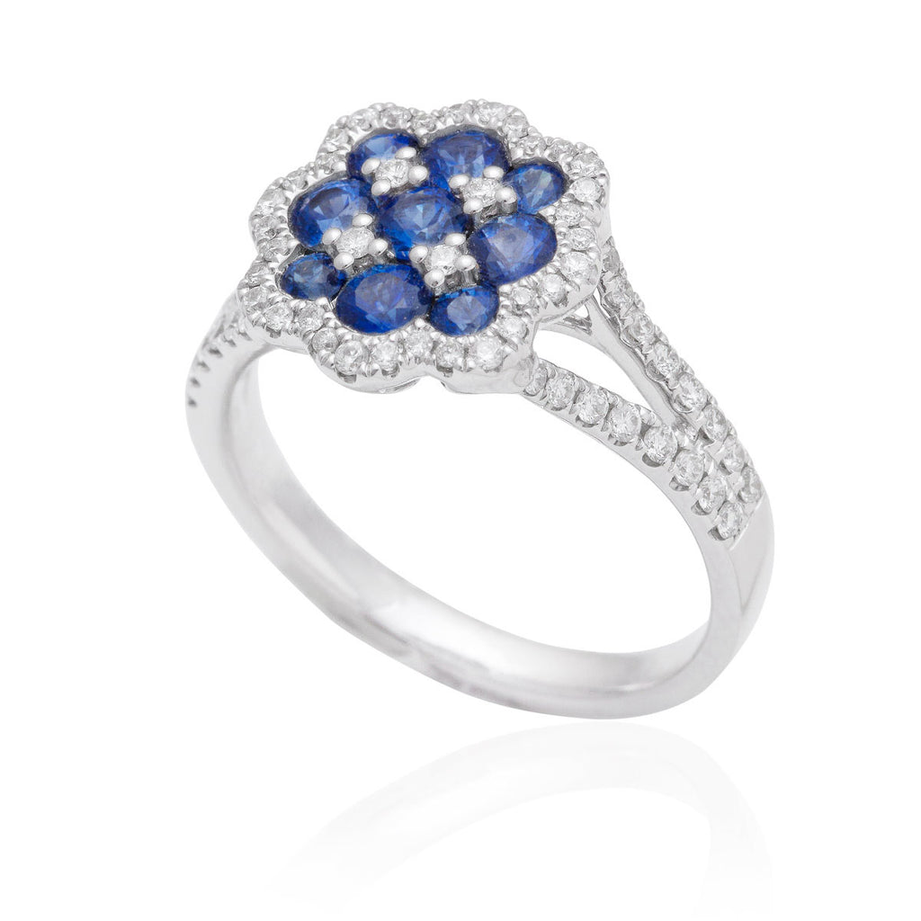 Blue Sapphire and Diamond Dress Ring 18K White Gold